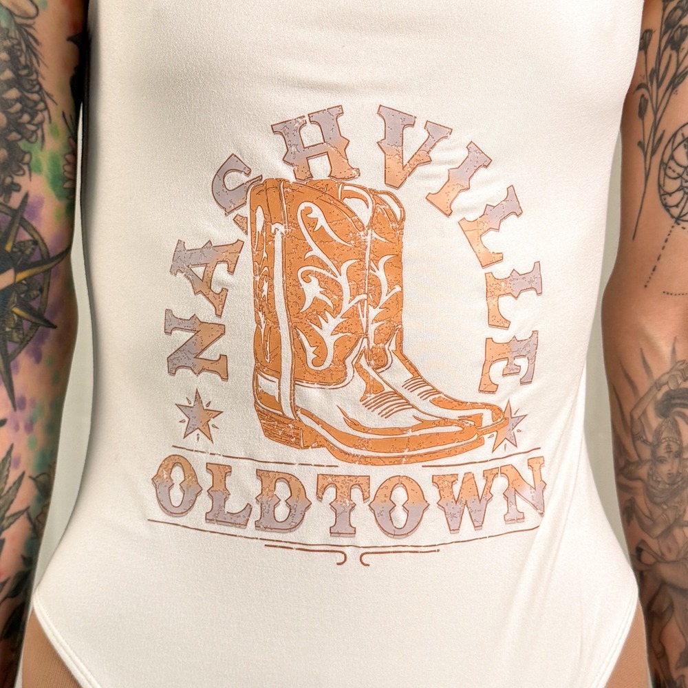 Nanamacs Nashville Old Town Graphic Bodysuit Small Western Cowgirl Top Small - Picture 2 of 8